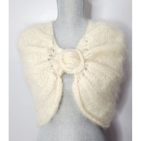 Vintage Jackets & Blazers - Vintage Mohair Stole, 1960s Bridal Shawl, Vintage Wrap Sweater